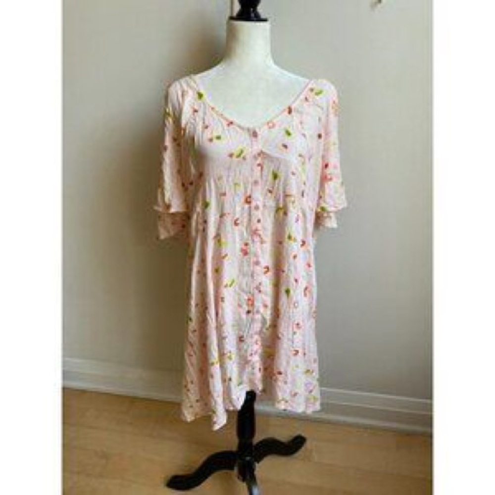 Light Pink Floral V-Neck Mini Dress